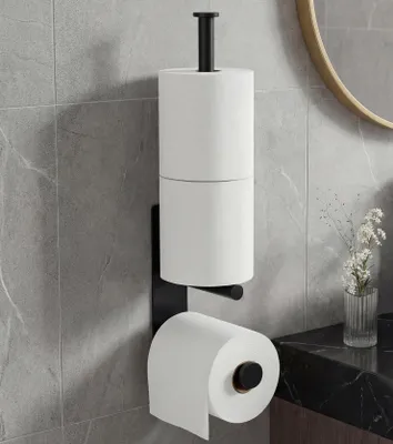 Obrázek produktu pro Držák toaletního papíru, bez nutnosti vrtání, černý, úsporný design