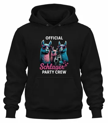 Produktbild von Schlager Party Crew Offiziell Alpaka Lama Prosecco Musik Hoodie Kapuzenpullover, Schwarz, L