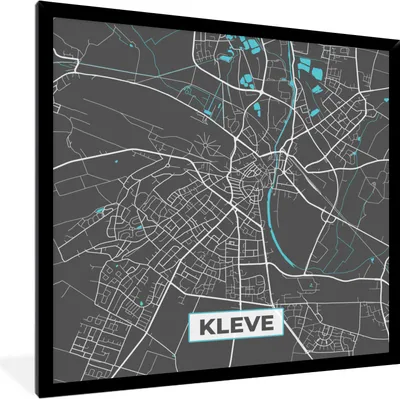 Produktbild von MuchoWow® Gerahmtes Poster Karte - Kleve - Blau - Stadtplan - Deutschland 40x40 cm - Poster mit Schwarzem Bilderrahmen Wandposter Rahmen Foto Bilder - Mit Rahmen - Wanddekoration Schlafzimmer