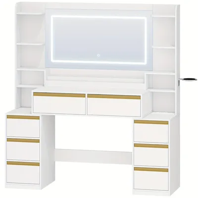 Productafbeelding van Kaptafel - Make-up Tafel - Opmaaktafel - Beautytafel - Cosmeticatafel - Grote Spiegel - Haardrogerhouder