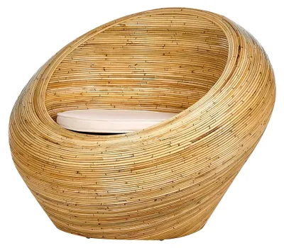 Produktbild von Runder Gartensessel aus Rattan mit beigem Kissen für Innen- und Außenbereich