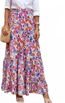 Sommer Maxi-Rock für Damen, Boho A-Linie, hohe Taille, elastisch, bedruckt, Strandrock, lässiges und schickes Outfit für