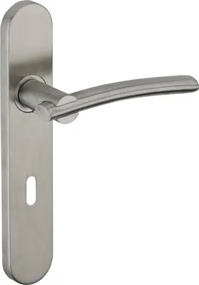 Image de Ensemble de poignées pour porte de chambre Poseidon trou de clé, carré 7mm, entr'axes 195mm, inox brossé - THIRARD