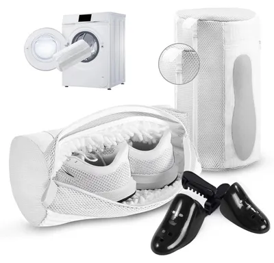Produktbild von Schuhwaschbeutel 2er Set Waschmaschine Weiß 19x39cm mit Schuhhalter und Reißverschluss