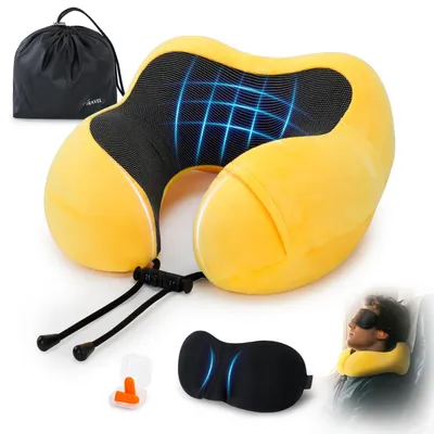 Produktbild von Reisekissen aus Memory-Schaum mit Ohrstöpseln und Schlafmaske