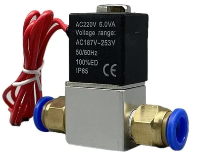 Obrázek produktu pro Elektromagnetický ventil s pneumatickým ovládáním, dvoupólový, normálně uzavřený, vnitřní závit 1/4", připojení 4 mm, napájení 110 V AC
