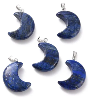 5 Halbmond-Anhänger Lapislazuli, 29x18~21 mm, Messingösen