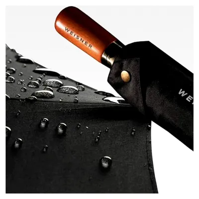 Produktbild von WEISNER Sparkler Regenschirm – Automatischer Taschenschirm mit Holzgriff – Sturmfest, Teflonbeschichtet, FlexiGlass, Windschutzsystem, Lederschlaufe und Etui