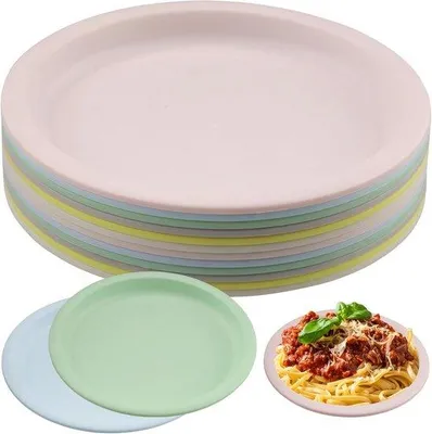 Zdjęcie produktu dla Zestaw 12 plastikowych talerzy - 17,5 cm - wielokrotnego użytku - idealne do codziennego użytku