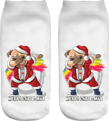 Produktbild von Weihnachtssocken, Sneaker, Sportsocken, Socken Damen, lustiges 3D-Motiv, Hund im Weihnachtskostüm [001]