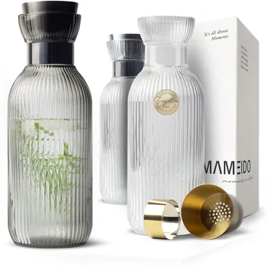 Image de Carafe à eau en verre élégante avec bec verseur et filtre, 1,5 litre