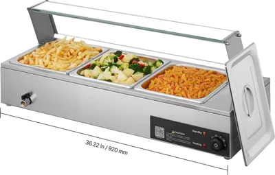 Immagine prodotto di Scaldavivande - Scaldabuffet a bagnomaria - 3 contenitori GN 1/2 - 1500 W - Coperchio in vetro - Acciaio inox - Commerciale
