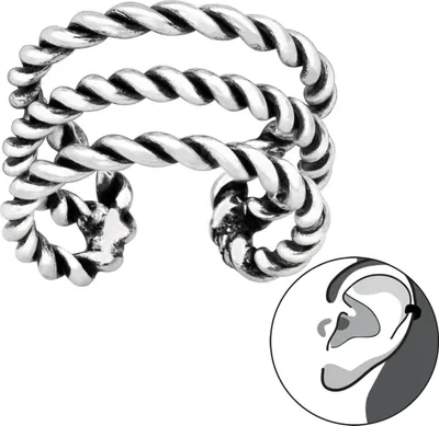 Produktbild von 925 Sterling Silber geschwärzte 3-ringige Seil-Ohrmanschette Ear Cuff Ohrklemme