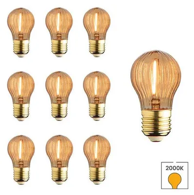 Produktbild von 10er-Set LED-Lampen geripptes Glas E27 | 0,6 Watt | 2000K extra warmweiß | Bernstein | Glühfaden | Lybardo