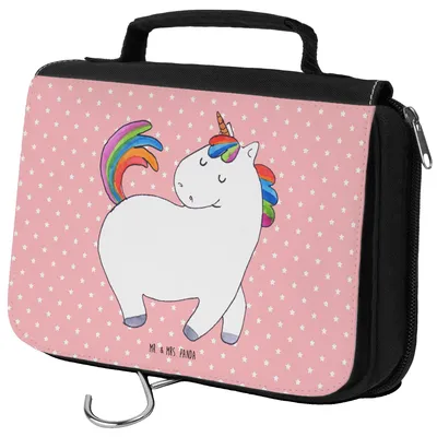 Produktbild von Mr. & Mrs. Panda badtasche Einhorn Stolzieren - Rot Pastell - Geschenk, Stolz, Kulturbeutel, Kulturtasche, Kosmetiktasche, Bunt, Unicorn, Waschbeutel, Pferd, Einhörner