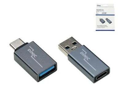 Produktbild von DINIC USB-Adapter-Set, 1x USB-C-Stecker auf A-Buchse + 1x USB-C-Buchse auf A-Stecker, Grau