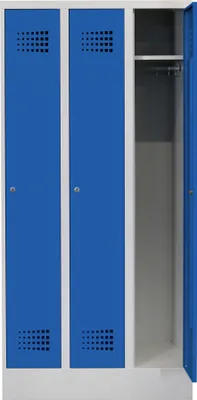Produktbild von STIER Garderobenspind Premium mit Sockel 3 Abteile Zylinderschloss lichtgrau/enzianblau