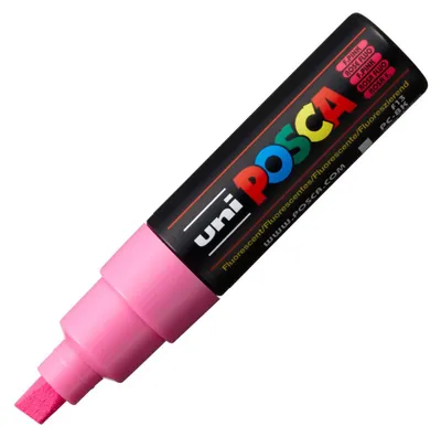 Zdjęcie produktu dla POSCA PC-8K, Różowy, Wielobarwny, Fluorescent Pink, 1 kol., Atrament na bazie wody, Końcówka ścięta