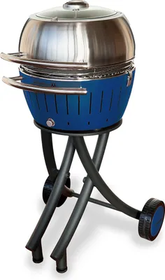 Image de LotusGrill XL Set barbecue de jardin bleu profond - Chariot de barbecue avec capot de barbecue XL acier inoxydable
