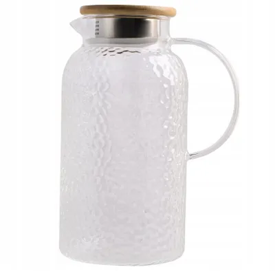 Produktbild von Glaskrug 1,8L gerifflt mit Bambusdeckel & Filter | Krug für Wasser, Saft & Eistee, Borosilikatglas