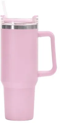 Doppelwandiger Thermobecher mit Strohhalm und Griff - Edelstahl für kalte und warme Getränke (40 oz)