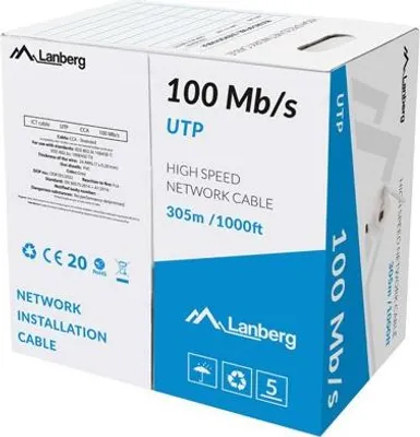 Immagine prodotto di LANBERG Kabelspule Lcu5-11Cc-0305-S-Rj45-Cat5E-Utp-Awg24-305 M, Grau-Geflecht