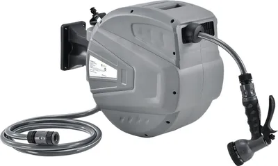 Produktbild von Juskys Schlauchtrommel Flowwater 20 m – Wand-Schlauchbox mit 3/4 Zoll Anschluss und Einzug-Automatik – Schlauchaufroller mit flexibler Wandhalterung