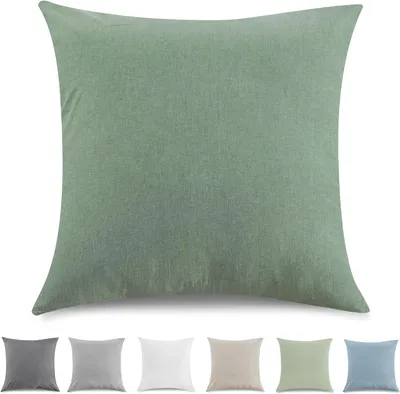 Produktbild von TOCOMOA Kissenbezug 40x40 cm 2er Set - 100% Gewaschene Baumwolle Kissenbezüge  , Leinenoptik und Atmungsaktiv Kissenhülle, Grün Kopfkissenbezug mit Reißverschluss
