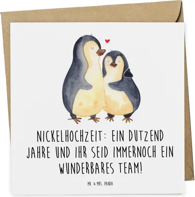 Produktbild von Mr. & Mrs. Panda Grußkarte 12. Hochzeitstag Nickelhochzeit - Weiß - Geschenk, Heirat, Jubiläum, Geschenke, Klappkarte, feiern, anlasskarte, Glückwunschkarte, doppelkarte