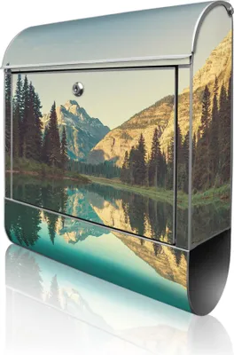 Produktbild von banjado Design Briefkasten Stahl silber mit Zeitungsfach pulverbeschichtet "Bergsee" 38x46x12,5cm & 2 Schlüssel - Postkasten A4 Einwurf inkl. Montagematerial [BK 12042]