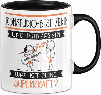 Produktbild von Tonstudio-Besitzerin Und Prinzessin Tasse Geschenk Für Eine Tonstudio-Besitzerin Geburtstag Was Ist Deine Superkraft (Schwarz)