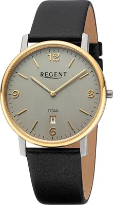 Imagen del producto de Reloj de hombre Regent, correa de cuero, esfera analógica negra, modelo D2URF1450
