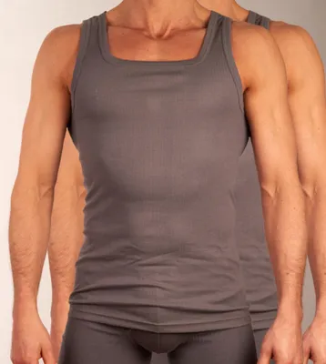 Productafbeelding van Dulcia, set van 2 basic katoenen tanktops met ribstructuur (4-1 rib), grijs, voor heren