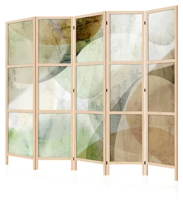 Immagine prodotto di LUMASOUL, divisorio giapponese, paravento, elemento divisorio per ambienti, 225x172 cm, design astratto, composto da 5 pannelli, decorativo, stile shoji, pieghevole, autoportante, ideale come schermo divisorio per ambienti domestici