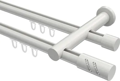 Produktbild von Interdeco Innenlaufstange / Gardinenstange mit Innenlauf Weiß, Typ Platon Zoena (Glitzerzylinder), 20 mm Ø 2-läufig, 180 cm