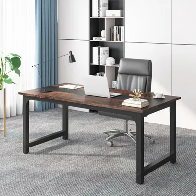 Obrázek produktu pro Velký psací stůl / počítačový stůl - Obdélníkový kancelářský stůl 160x80x75 cm - Deska z dřevotřísky E1 - Pracovní plocha pro domácí kancelář - Vintage hnědá barva 02