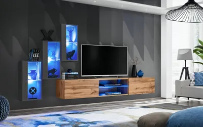Produktbild von 3x Wandschrank Wohnwand Set 4tlg Wohnzimmermöbel Wand Regale Sideboard