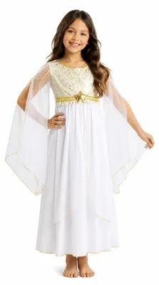Produktbild von Kinder Engelskostüm "Lucia" mit Sternen | Weiß Gold Größe: 104