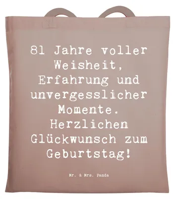 Produktbild von Mr. & Mrs. Panda Tote Bag Spruch 81. Geburtstag - Braun Pastell - Geschenk, Tasche, Schultasche, Laptoptasche, Geburtstagsfeier, Herzlichen Glückwunsch, Einkaufstüte