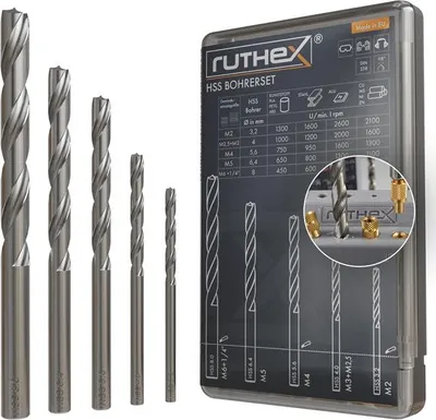 Obrázok produktu pre Súprava vrtákov Ruthex pre závitové doštičky - M2, M2.5, M3, M4, M5, M6 a 1/4"