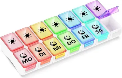 Produktbild von Tablettenbox 7 Tage 2 Fächer Medikamentendosierer Abends Morgens Pillendose