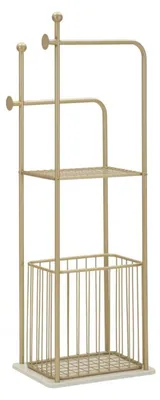 Image de Porte-serviettes sur pied Flish en métal doré et marbre blanc