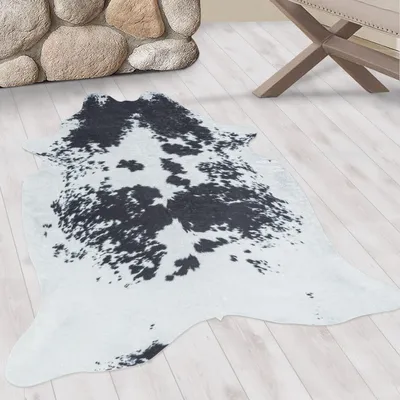 Produktbild von Waschbarer Teppich, Kunstleder, schwarz, Wohnzimmerteppich, Wildlederrücken 100 x 135 cm