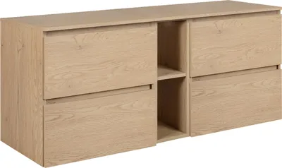 Zdjęcie produktu dla Szafka łazienkowa o szerokości 140 cm (2 x 60 + 20) + górna półka, kolor: jasny dąb, wymiary: 140 x 46 x 60