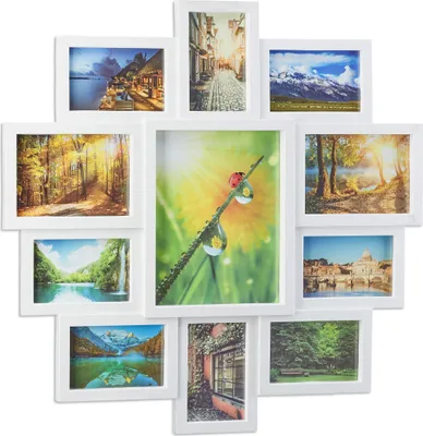 Produktbild von Relaxdays Bilderrahmen Collage, Bildergalerie für 11 Fotos, Fotorahmen zum Aufhängen, für mehrere Fotos, weiß
