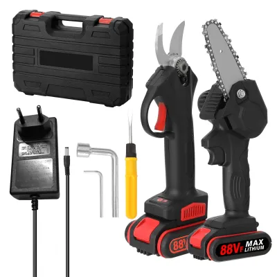 Produktbild von 21V 4 Zoll Elektro-Kettensäge und 25mm Akku Astschere Cordless Gartenschere Set Akku-Kettensäge Mini-Kettensäge Elektro Astschere - Schwarz
