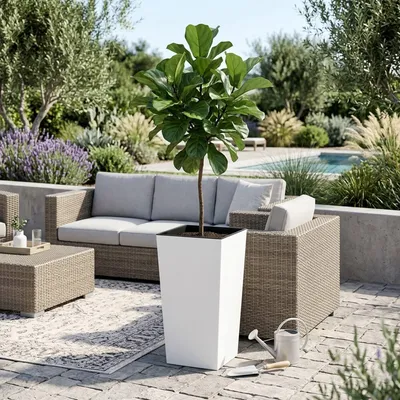 Image de Solidchoice - Grand pot de fleurs avec bac intérieur, résistant aux UV