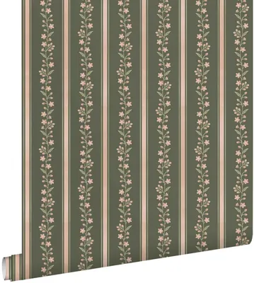 Produktbild von ESTAhome Tapete Blumen und Streifen Grün und Rosa 50 x 900 cm