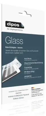 Produktbild von 2x Schutzfolie für Garmin Instinct 3 AMOLED Tactical Edition 50mm - Anti-Shock 9H Folie dipos Glass Kunststoffglas