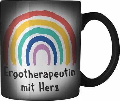 Produktbild von Trendation - Ergotherapeutin mit Herz Farbwechsel Zauber-Tasse Geschenk mit Spruch Karabiner Farbwechsel Zauber-Tasse Edelstahl Zubehör Dankeschön (Schwarz)